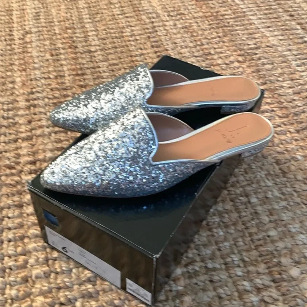 🔥j crew glitter mule slide Sz 6.5 New in box